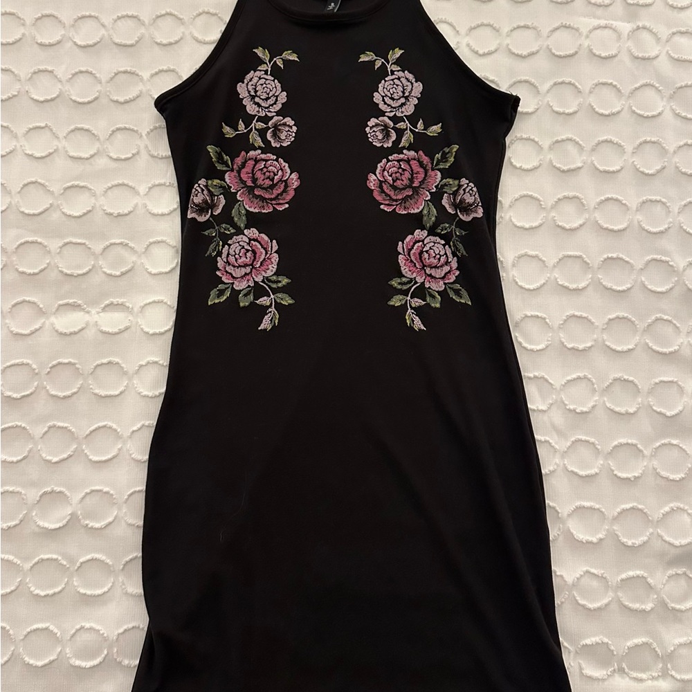 Women’s Floral Print Black Dress Tight